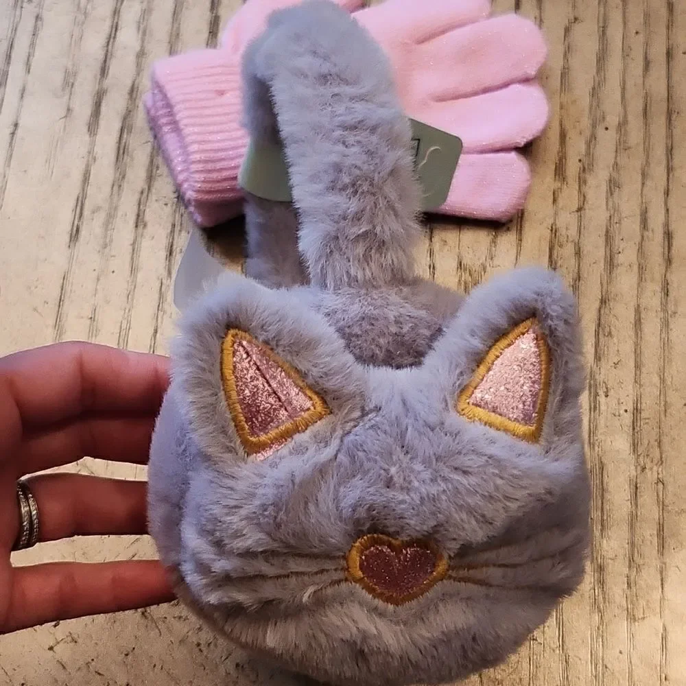 Ear warmer headband with mitten kitty NWT